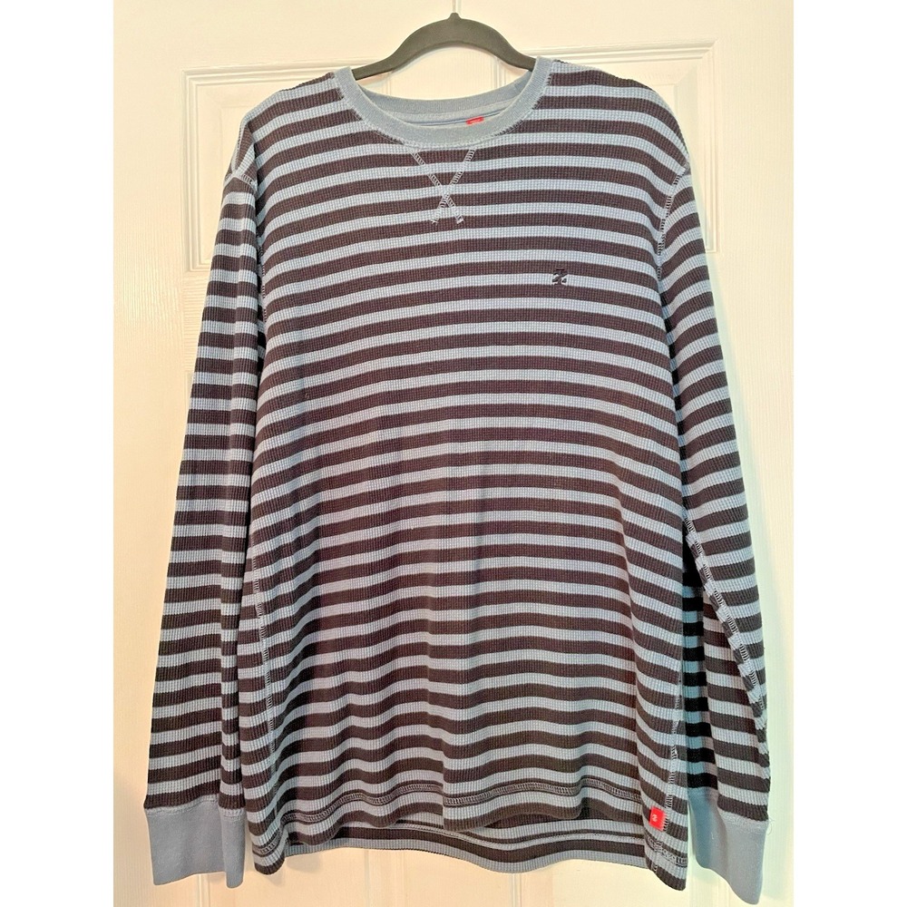 Izod Large Men’s Thermal Henley Blue‎ Stripe long sleeve Y2K